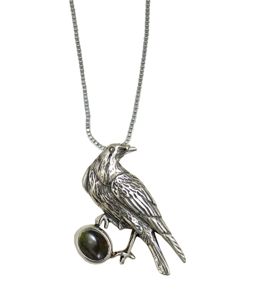 Sterling Silver Raven Pendant With Spectrolite